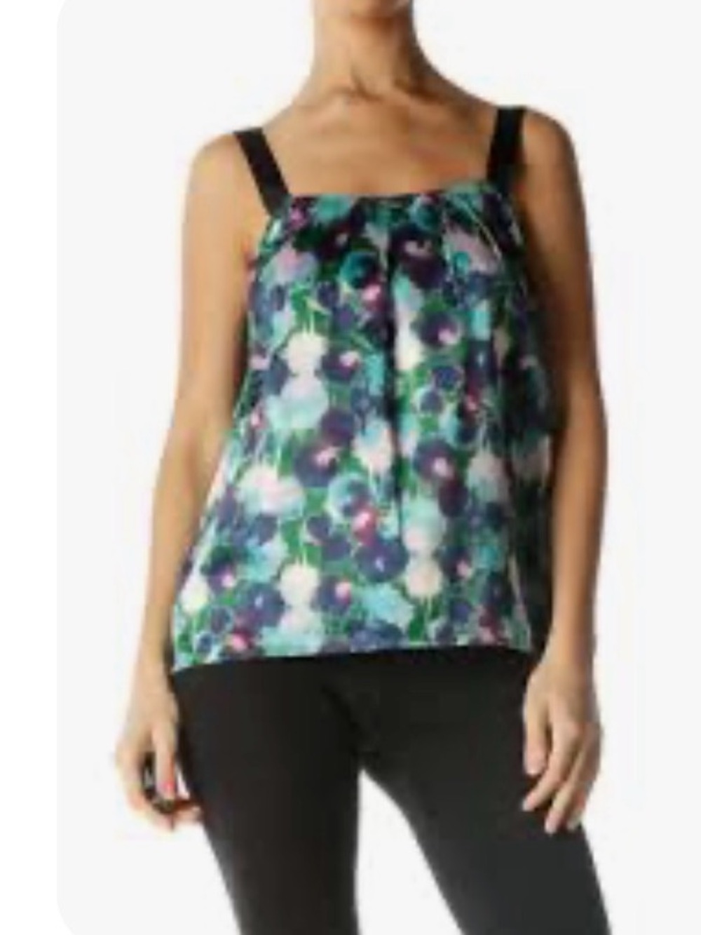 VINTAGE LOFT Ann Taylor blue, purple, and white floral print tank top with black